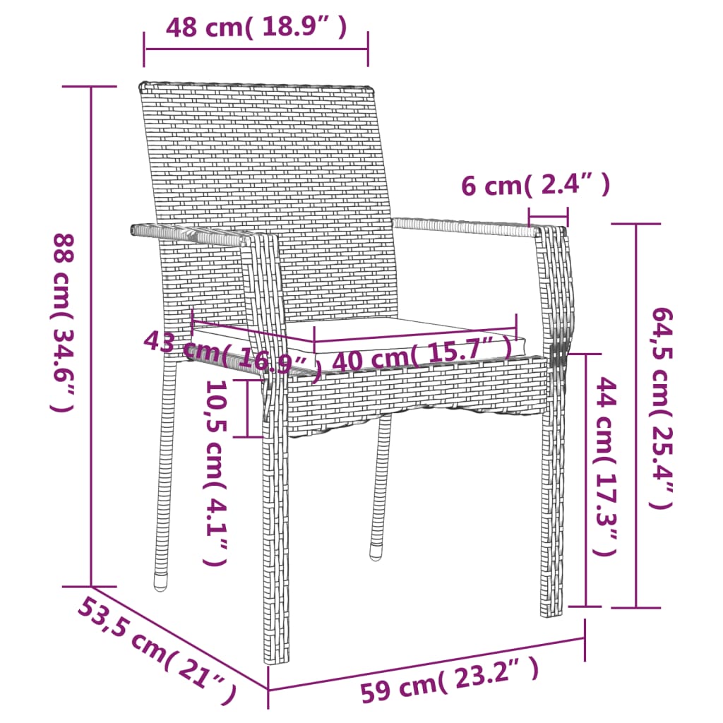 Set da Pranzo da Giardino 7 pz con Cuscini in Polyrattan Grigio