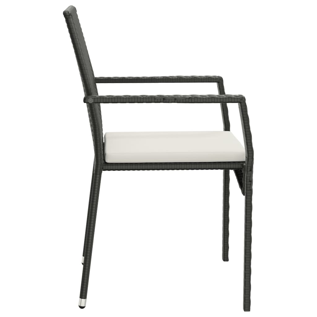 Set da Pranzo da Giardino 7 pz Nero con Cuscini in Polyrattan