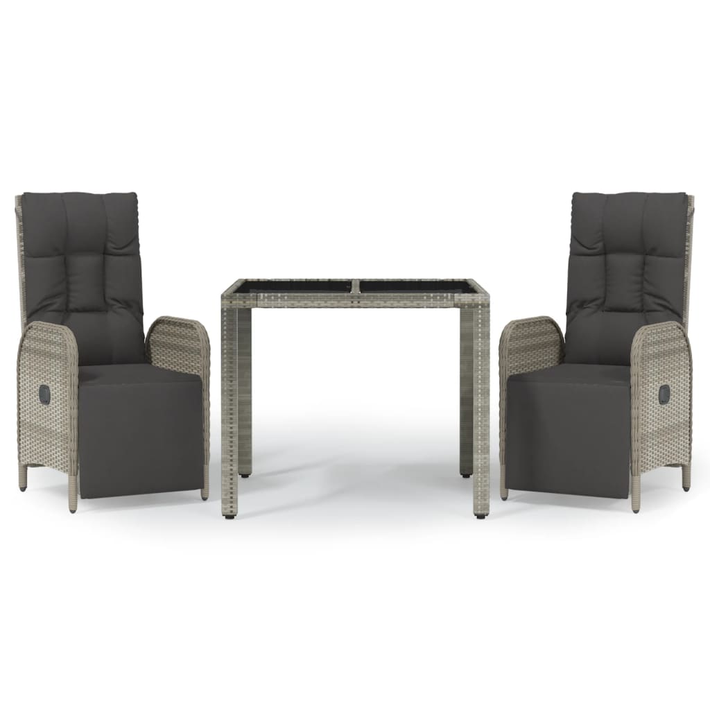 Set da Pranzo da Giardino 3 pz con Cuscini in Polyrattan Grigio