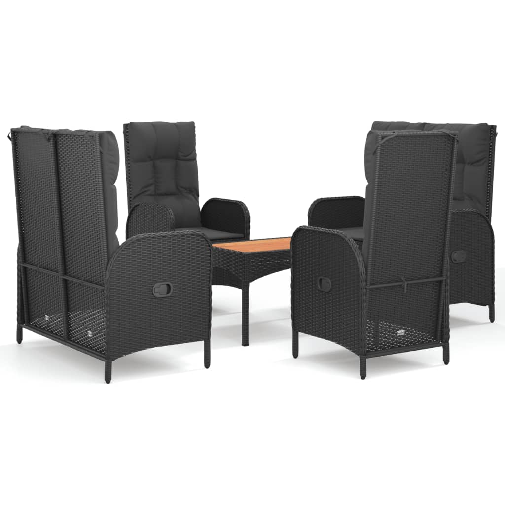 Set da Pranzo da Giardino 5 pz Nero con Cuscini in Polyrattan