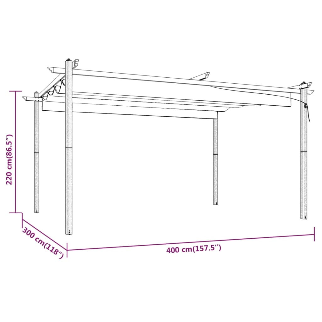 Pergola da Giardino con Tetto Retrattile 4x3 m Tortora