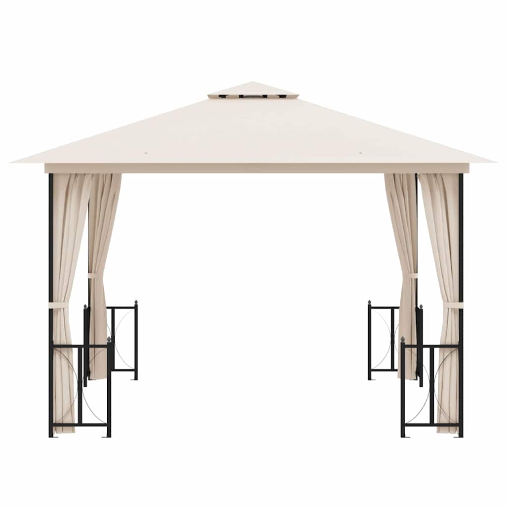Gazebo con Teli Laterali e Doppio Tetto 3x3 m Crema