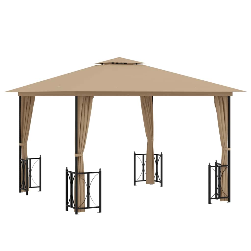 Gazebo con Teli Laterali e Doppio Tetto 3x3 m Tortora