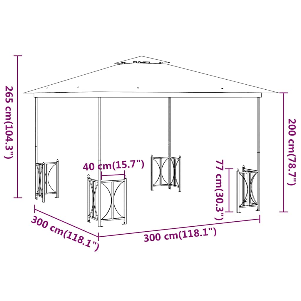 Gazebo con Teli Laterali e Doppio Tetto 3x3 m Tortora