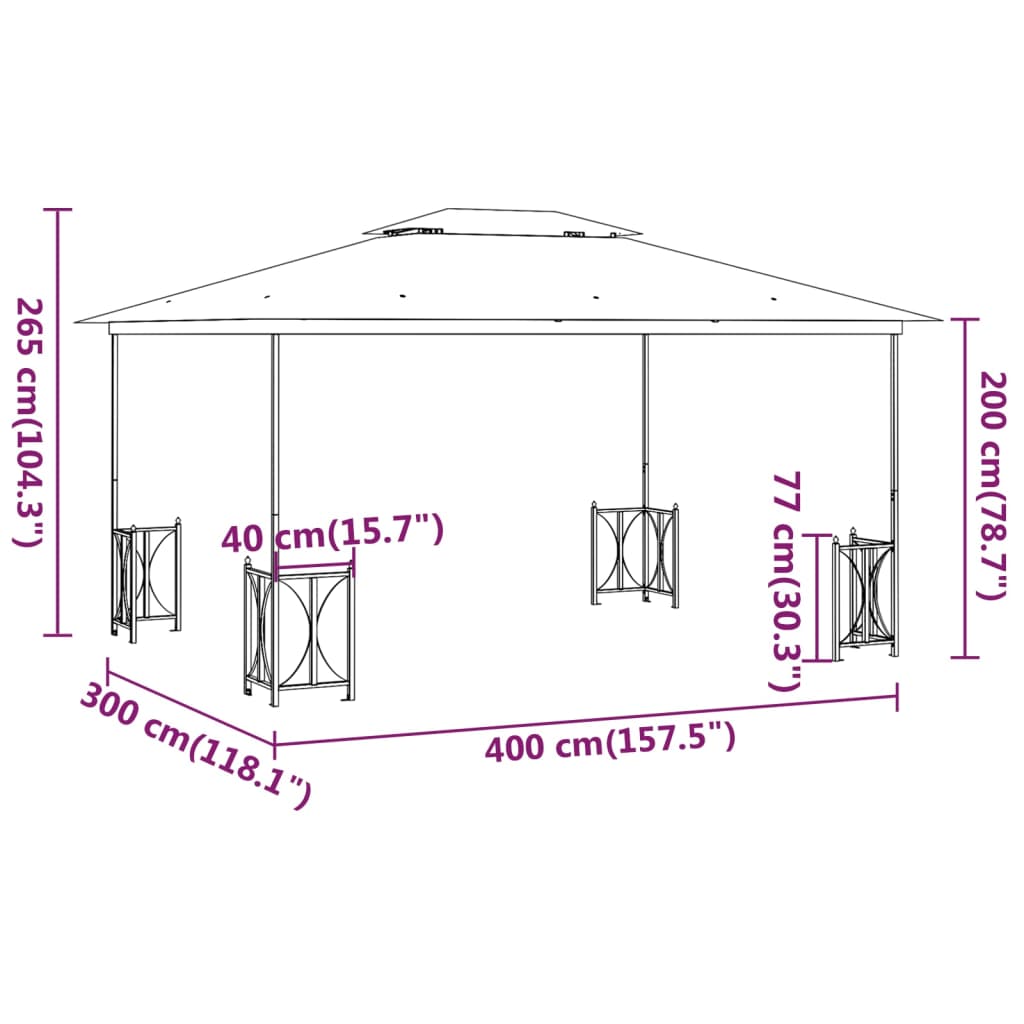 Gazebo con Teli Laterali e Doppio Tetto 3x4 m Tortora