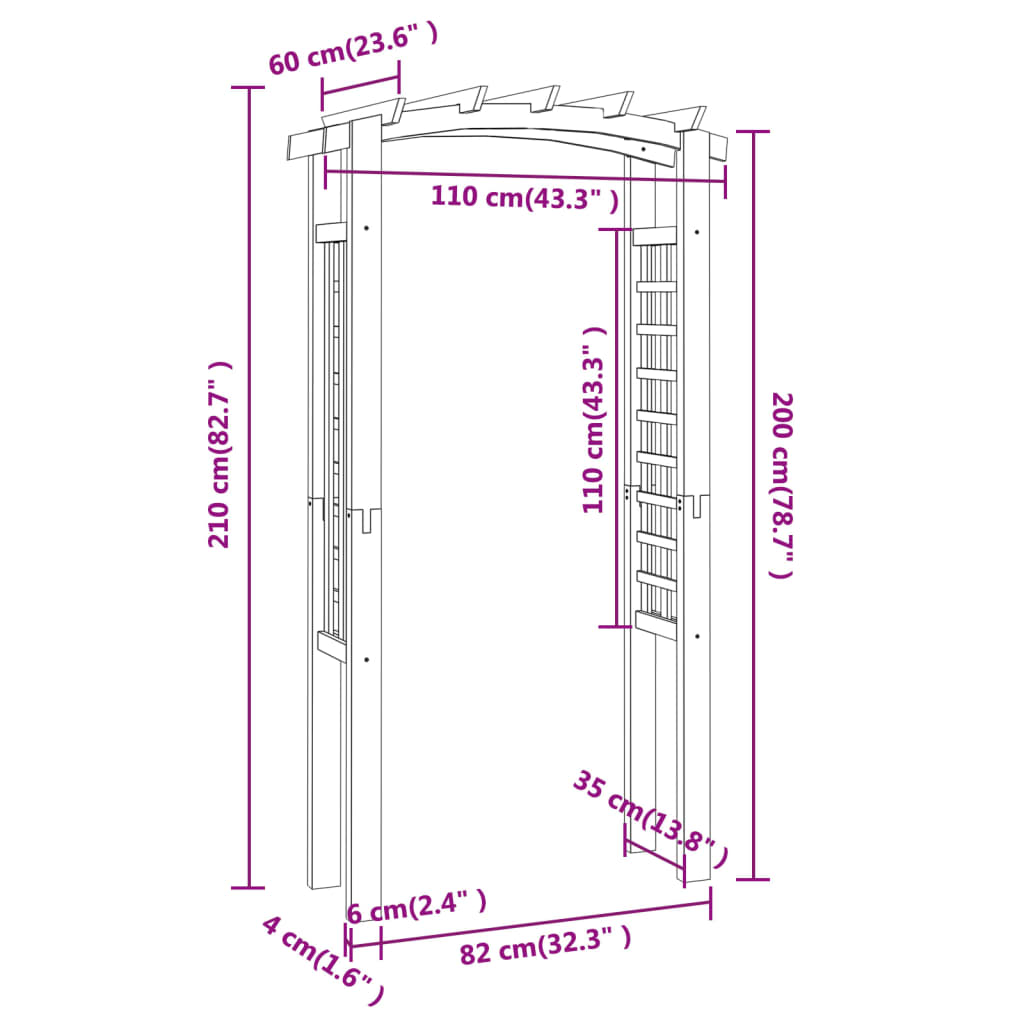 Arco a Traliccio 110x60x210 cm in Pino Massello Impregnato