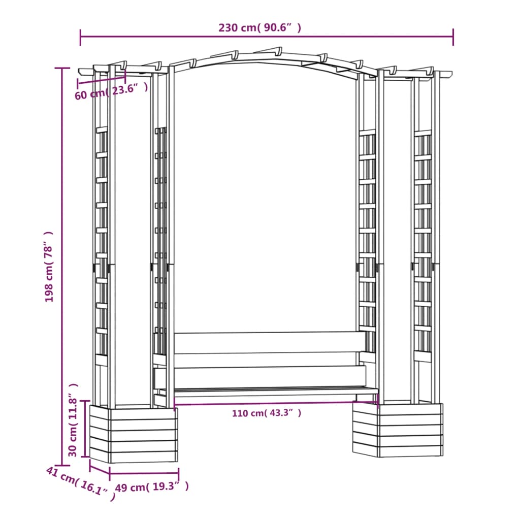 Pergola da Giardino Panca e Vasi Legno Massello Pino Impregnato