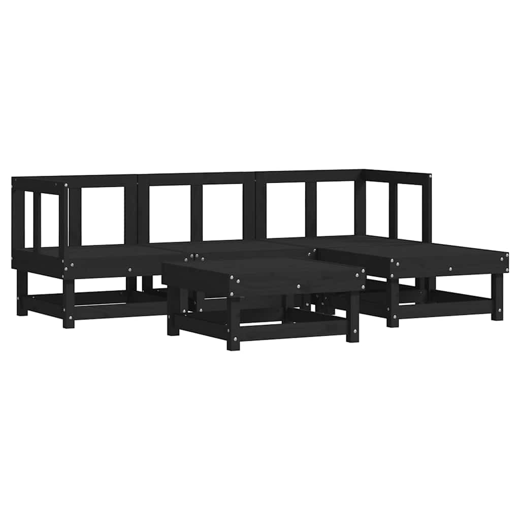 Set Divani da Giardino 5 pz con Cuscini in Legno Massello Nero