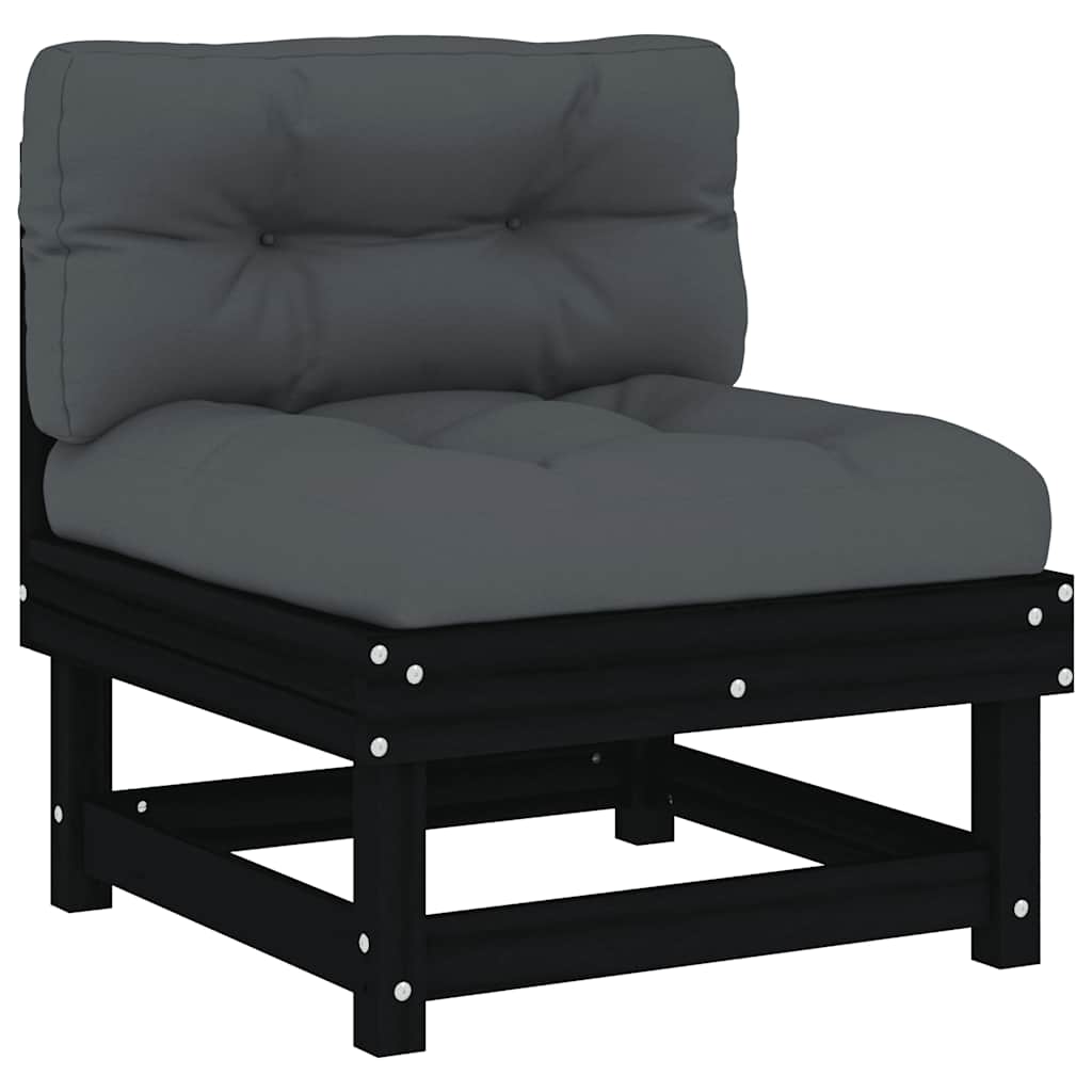 Set Divani da Giardino 5 pz con Cuscini in Legno Massello Nero
