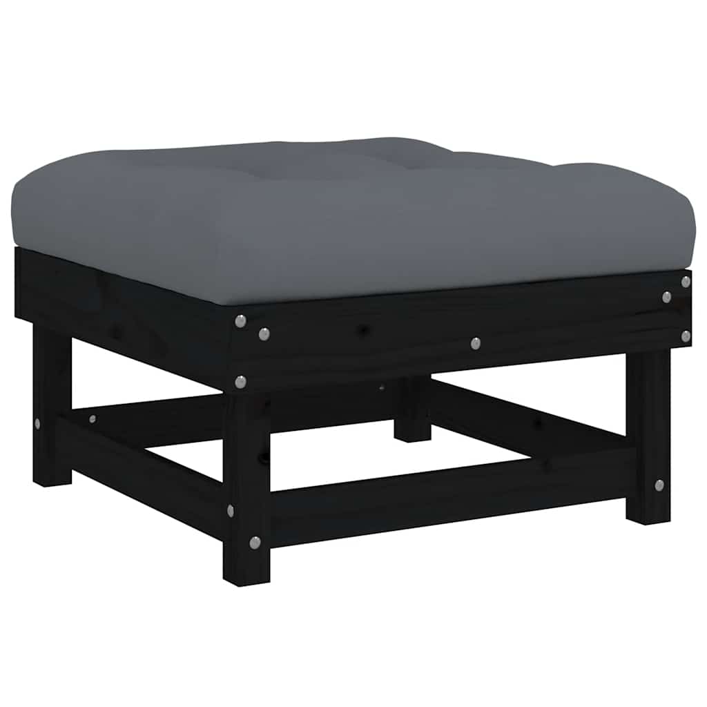 Set Divani da Giardino 5 pz con Cuscini in Legno Massello Nero