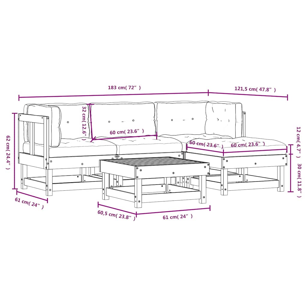 Set Divani Giardino 5 pz con Cuscini Legno Massello di Douglas