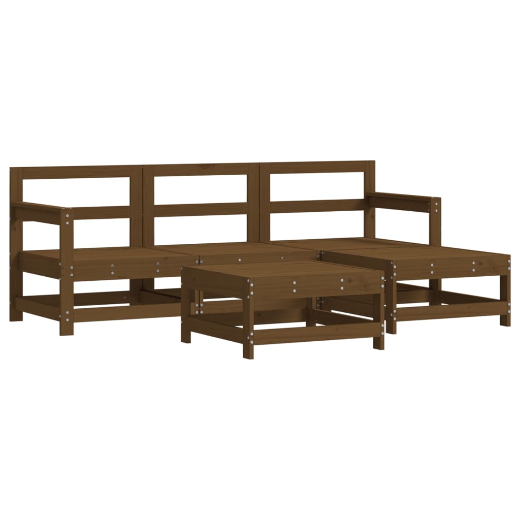Set Divani da Giardino 5 pz con Cuscini in Legno Massello ambra
