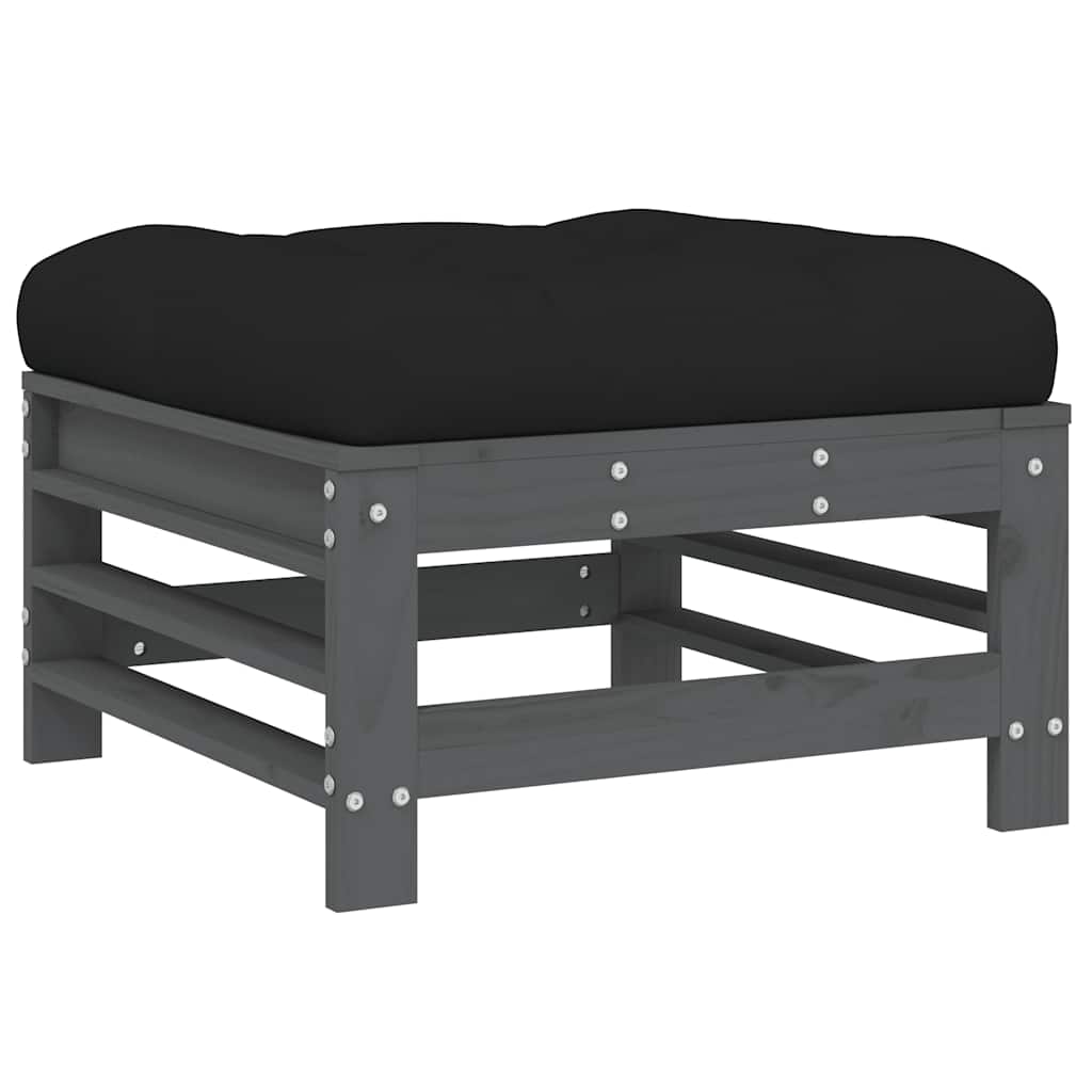 Set Divani da Giardino 5pz con Cuscini in Legno Massello Grigio