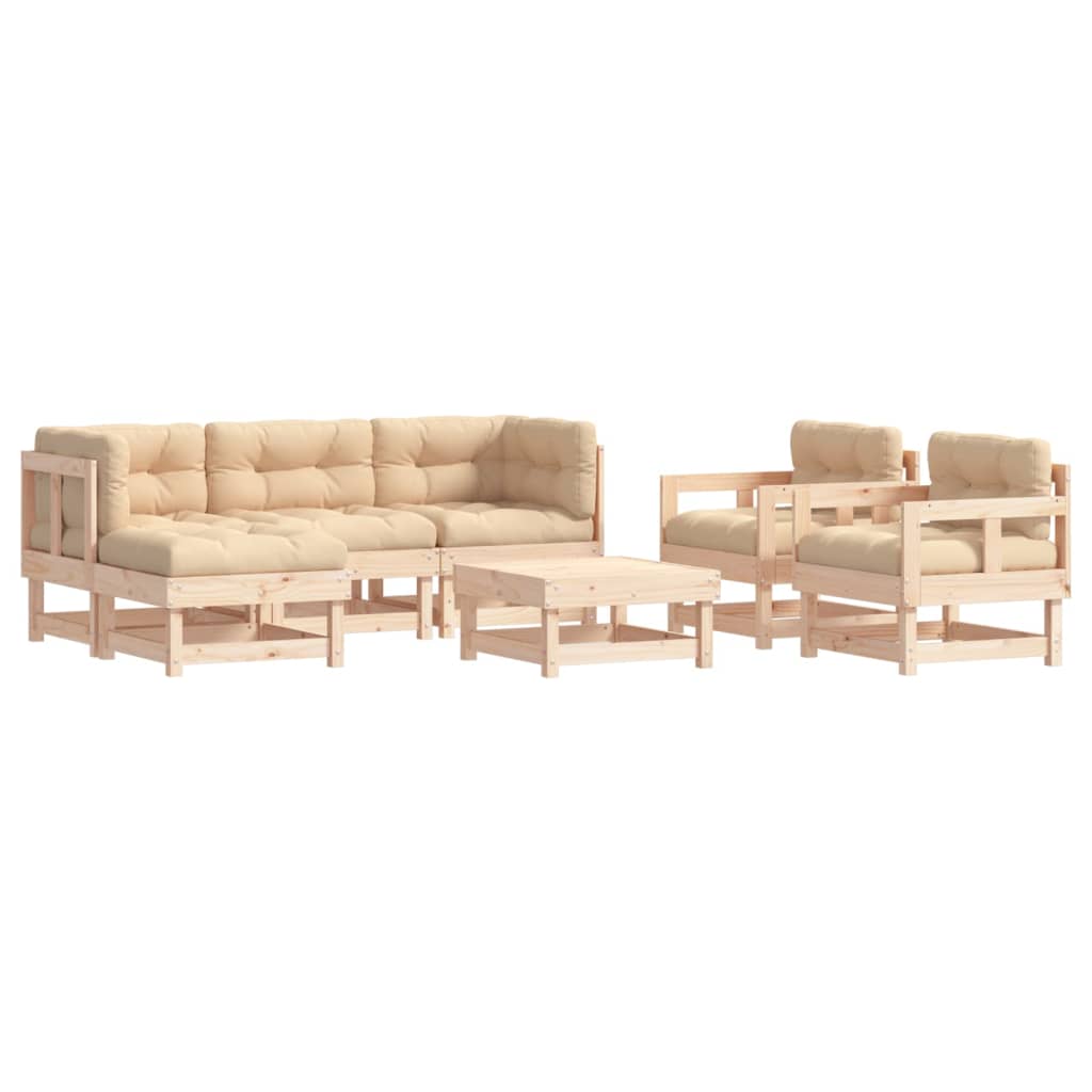 Set Divani da Giardino 7 pz con Cuscini in Legno Massello