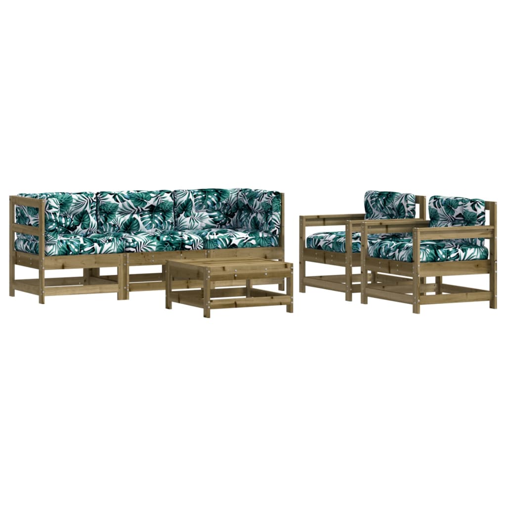 Set Divani da Giardino 6pz con Cuscini Legno Impregnato di Pino