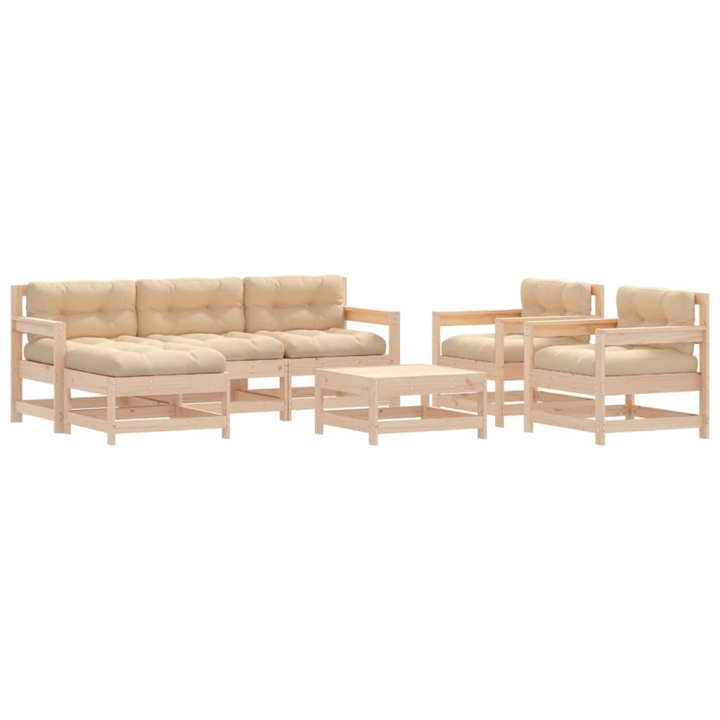 Set Divani da Giardino 7 pz con Cuscini in Legno Massello