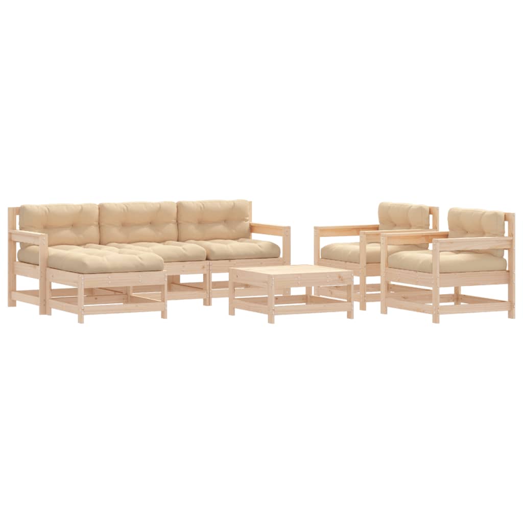 Set Divani da Giardino 7 pz con Cuscini in Legno Massello