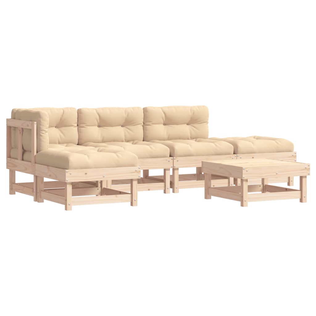 Set Divani da Giardino 6 pz con Cuscini in Legno Massello