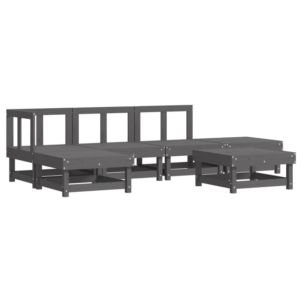 Set Divani da Giardino 6pz con Cuscini in Legno Massello Grigio