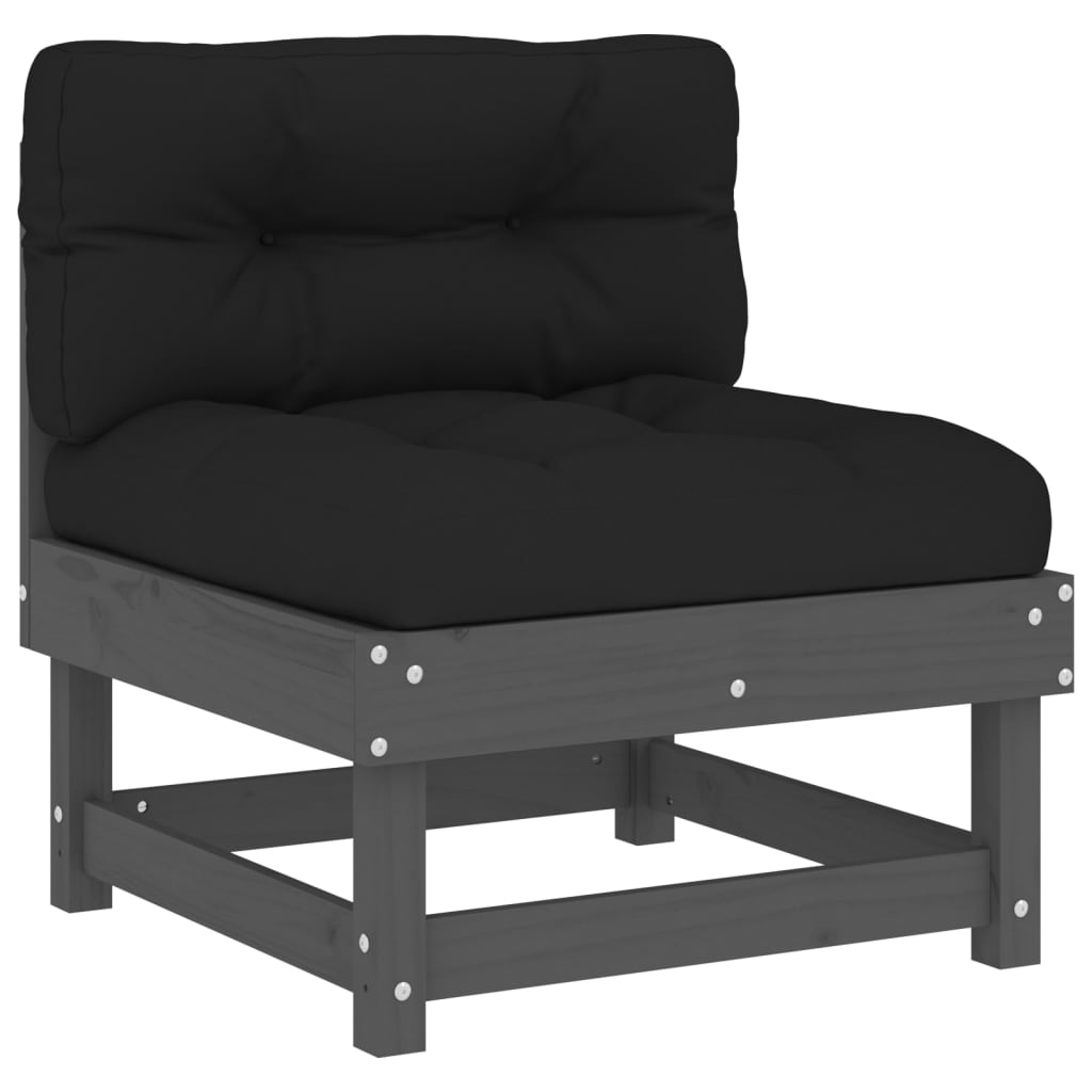 Set Divani da Giardino 6pz con Cuscini in Legno Massello Grigio