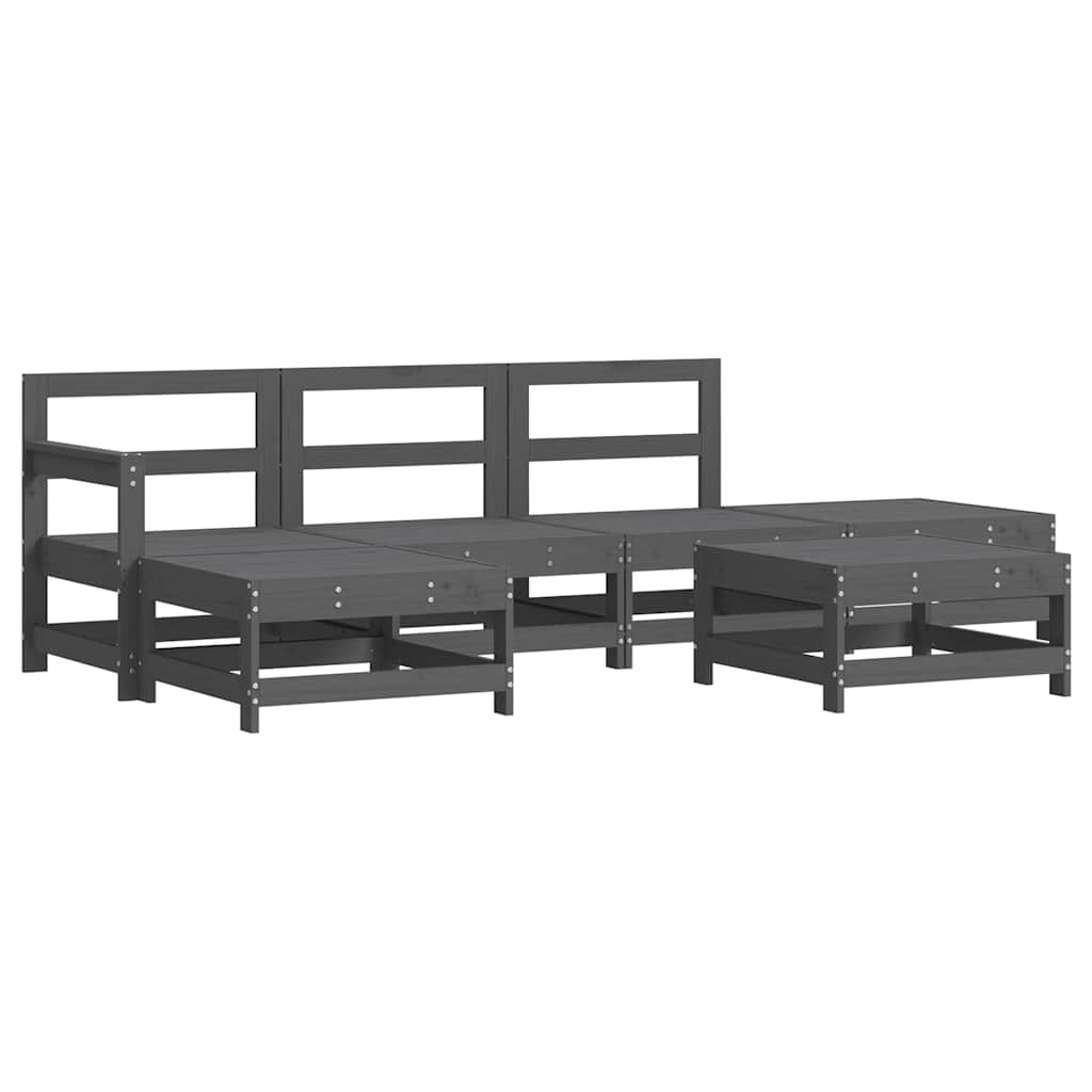 Set Divani da Giardino 6pz con Cuscini in Legno Massello Grigio