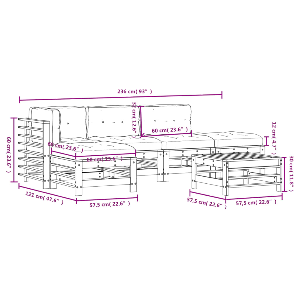 Set Divani Giardino 6 pz con Cuscini Legno Massello di Douglas