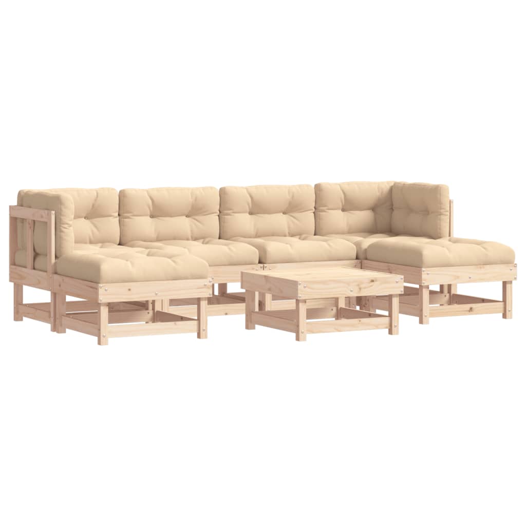 Set Divani da Giardino 7 pz con Cuscini in Legno Massello