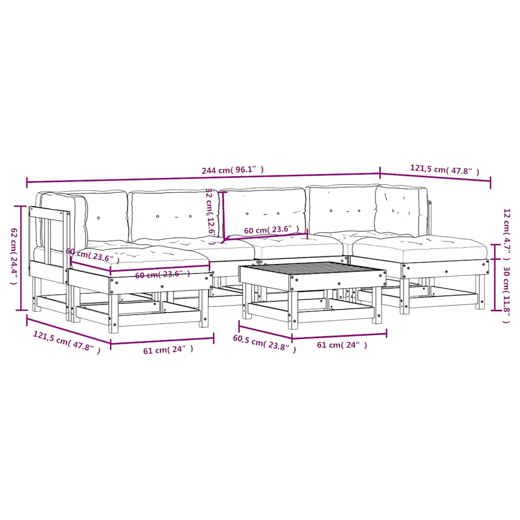 Set Divani Giardino 7 pz con Cuscini Legno Massello di Douglas