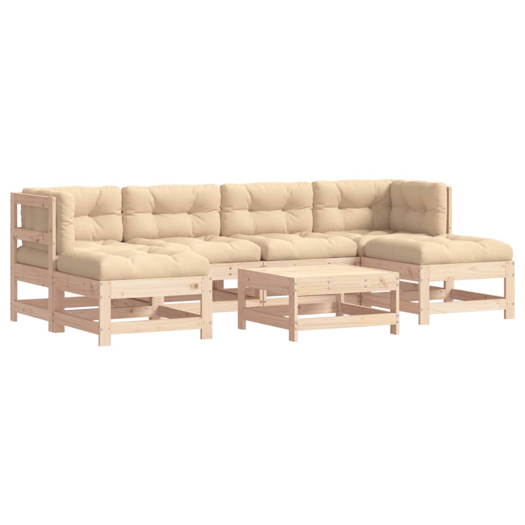 Set Divani da Giardino 7 pz con Cuscini in Legno Massello
