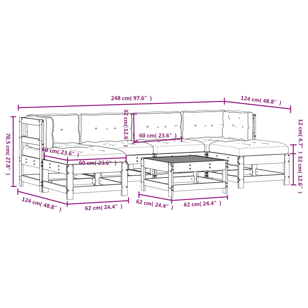 Set Divani Giardino 7 pz con Cuscini Legno Massello di Douglas