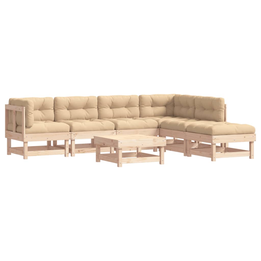 Set Divani da Giardino 7 pz con Cuscini in Legno Massello