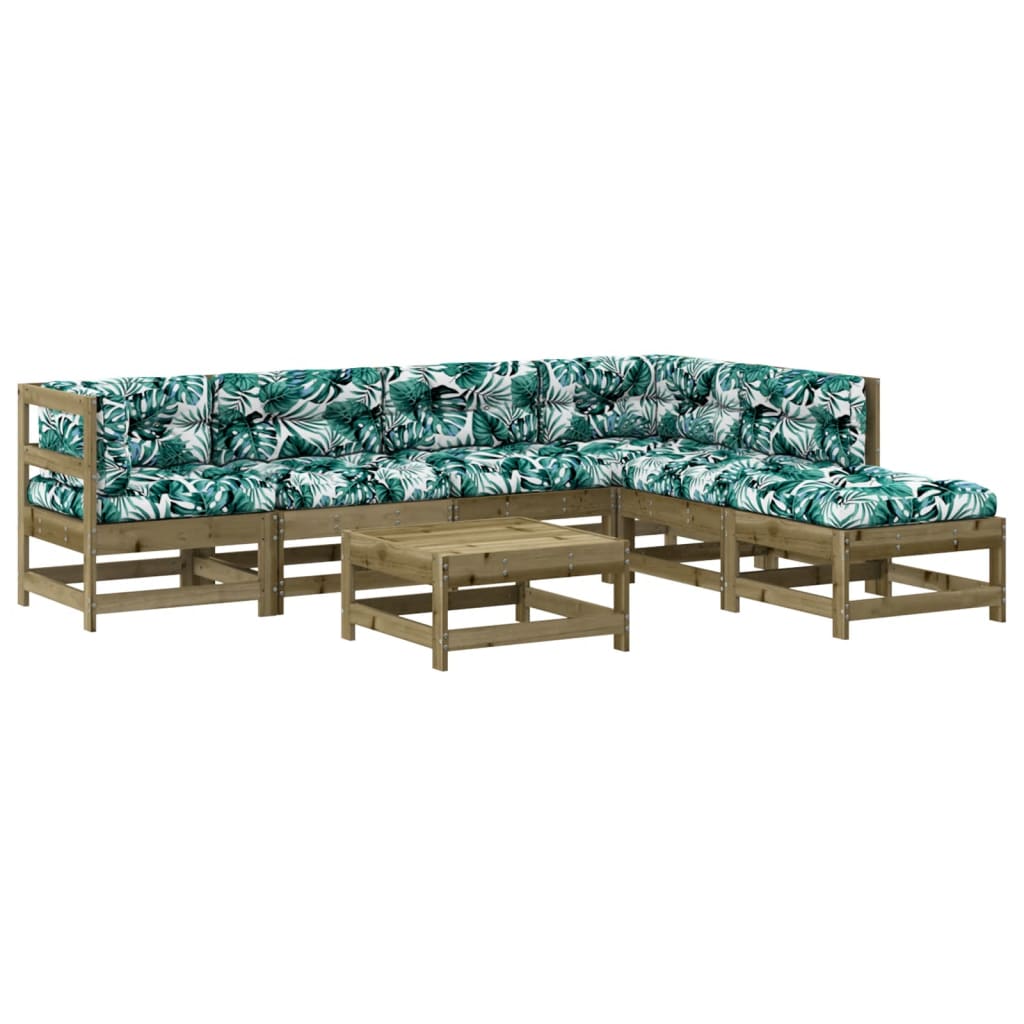 Set Divani da Giardino 7pz con Cuscini Legno Impregnato di Pino