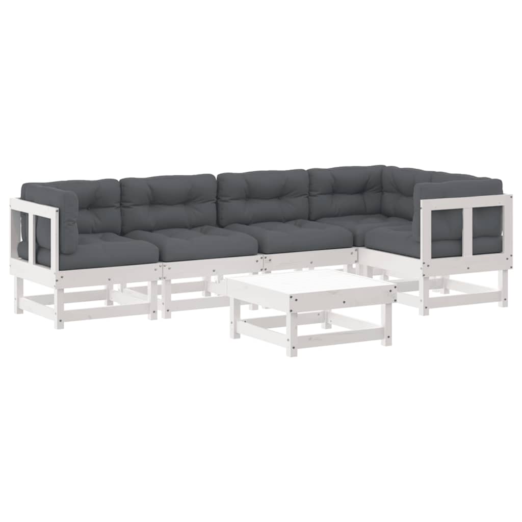 Set Divani da Giardino 6pz con Cuscini in Legno Massello Bianco