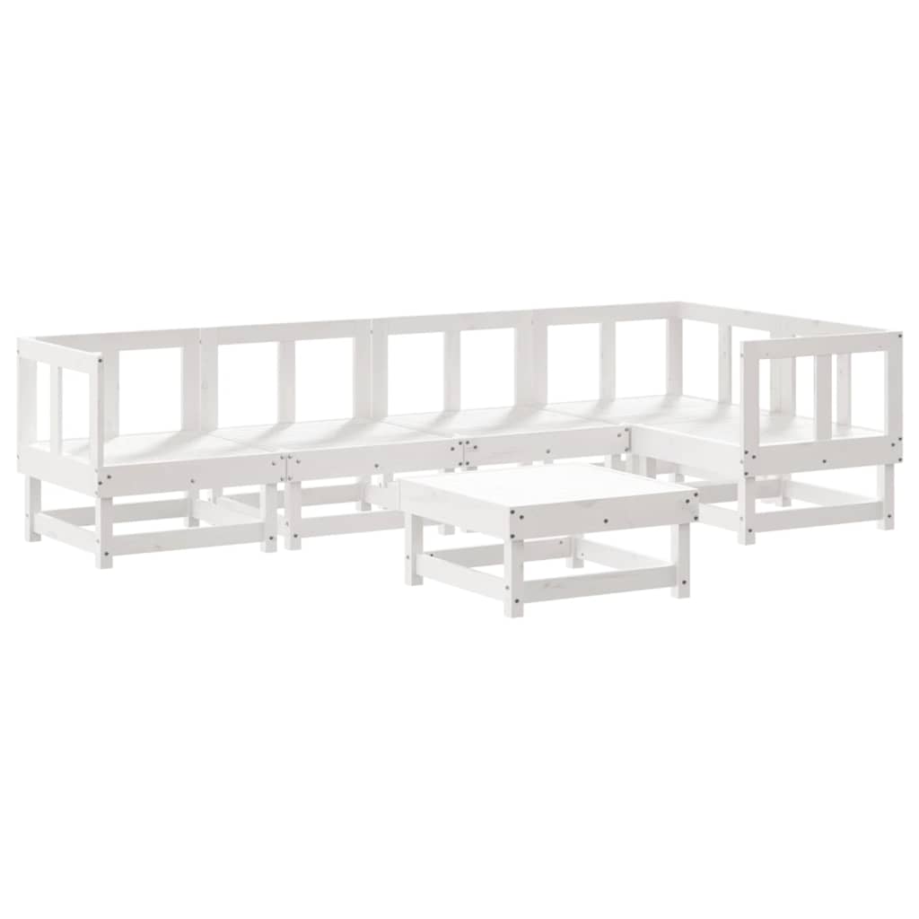 Set Divani da Giardino 6pz con Cuscini in Legno Massello Bianco
