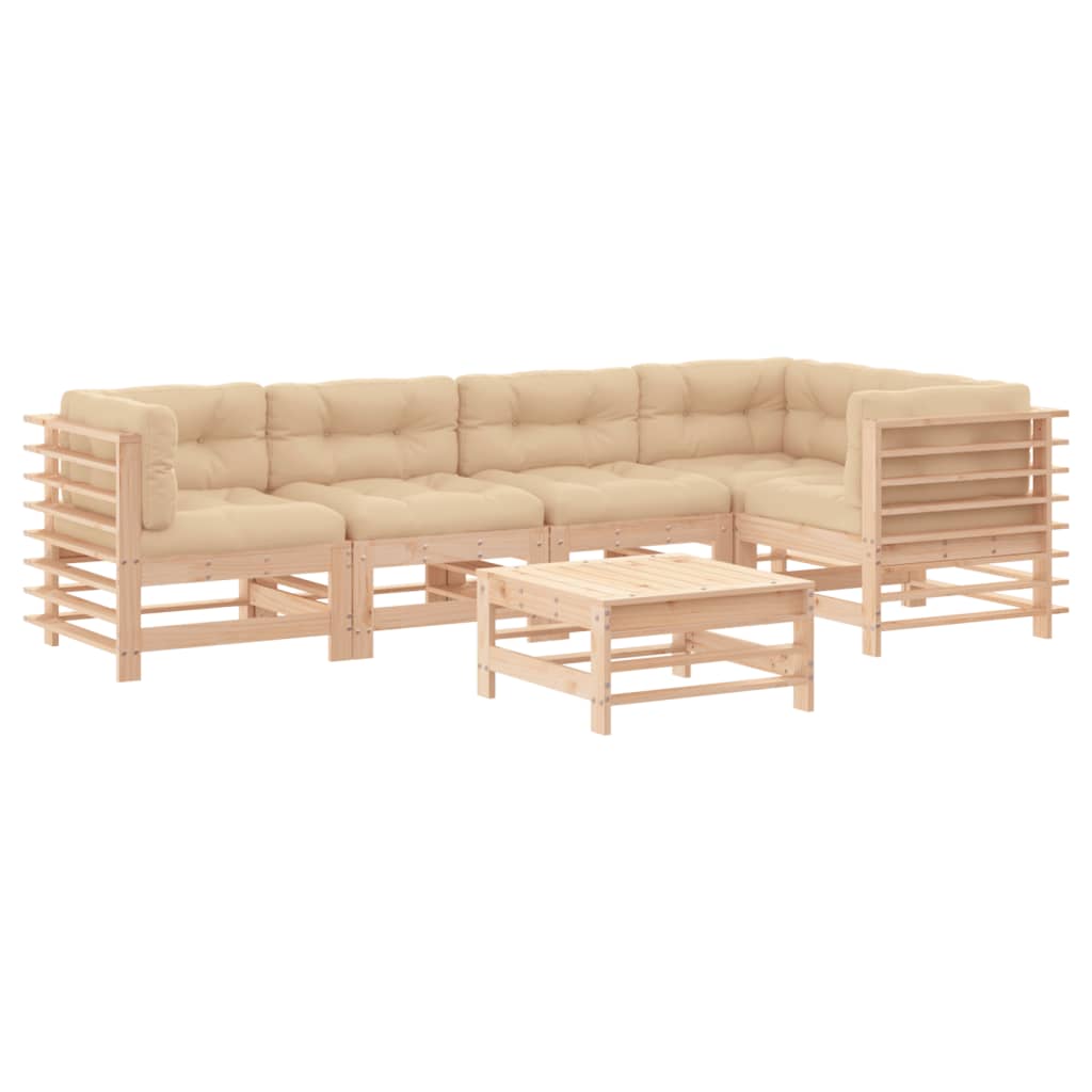 Set divani da giardino in pino con cuscini beige, 6 pz
