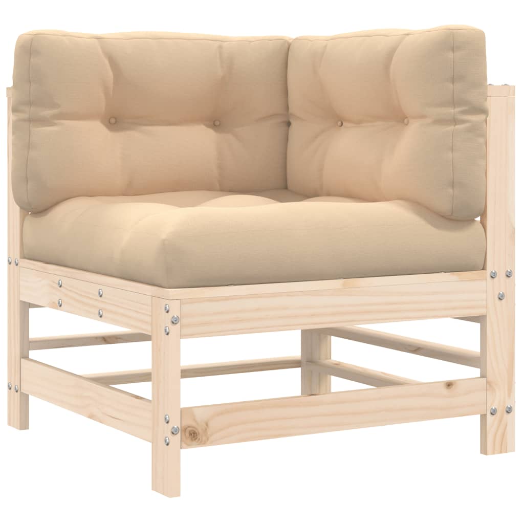 Set divani da giardino in pino con cuscini beige, 6 pz