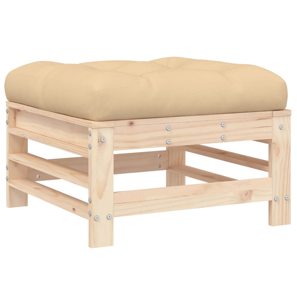 Set divani da giardino in pino con cuscini beige, 6 pz