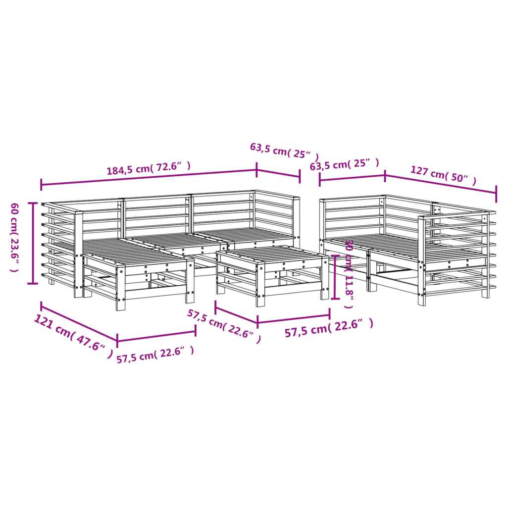 Set Salotto da Giardino 7 pz ambra in Legno Massello di Pino