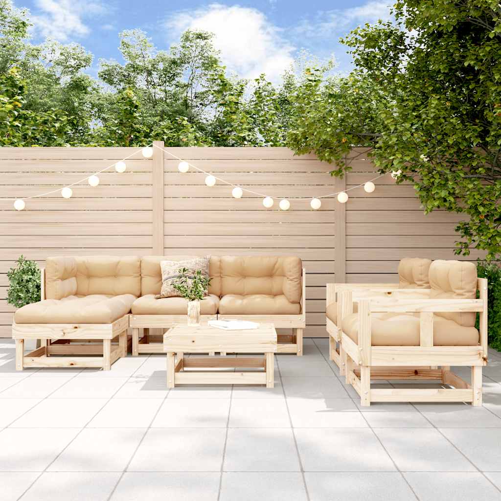 Set Salotto da Giardino 7 pz in Legno Massello di Pino