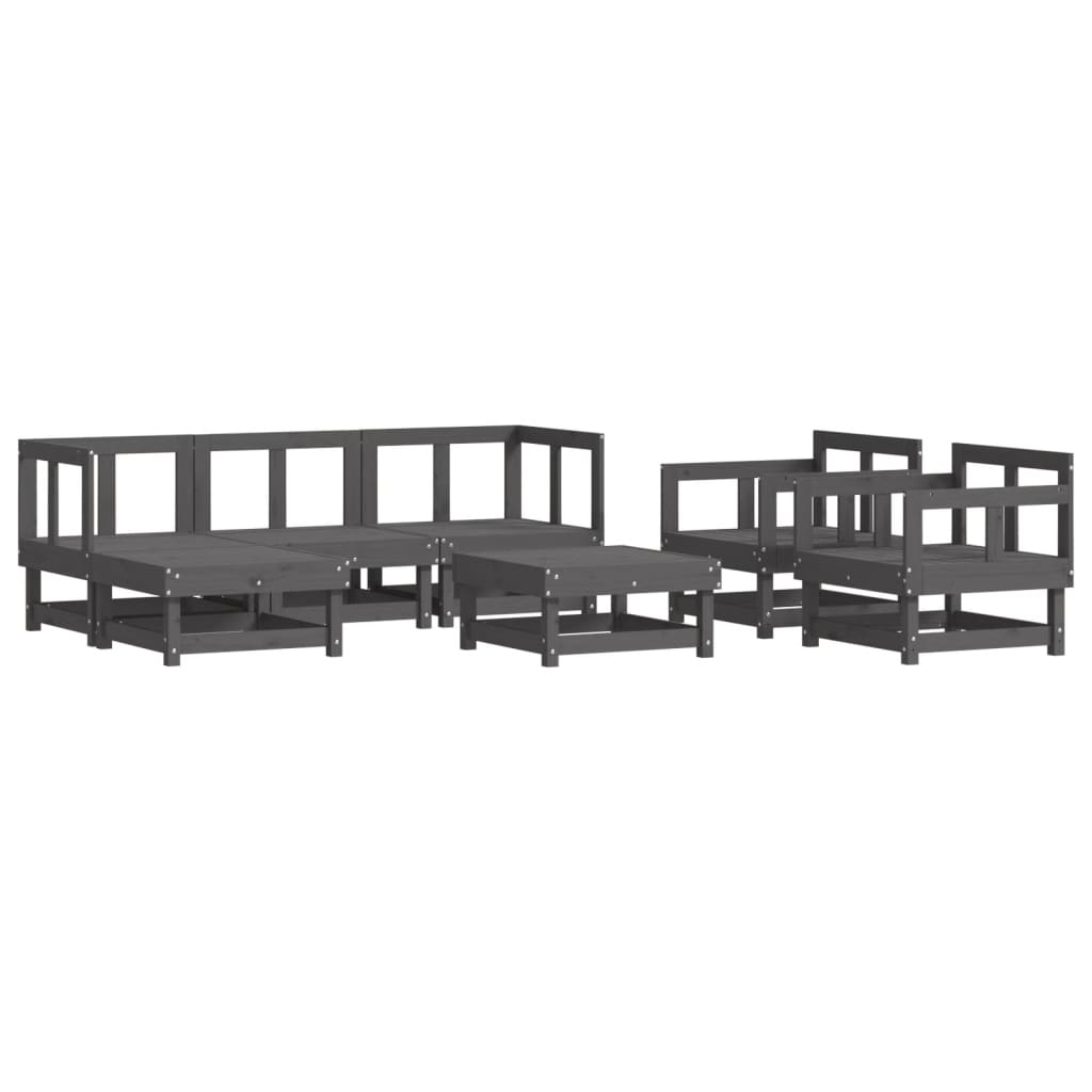 Set Salotto da Giardino 7 pz Grigio in Legno Massello di Pino