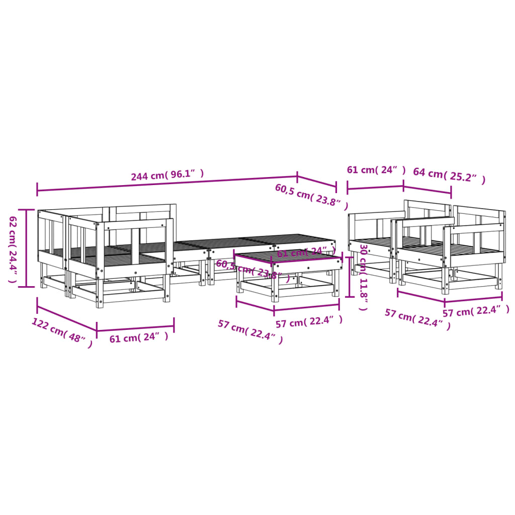Set Salotto da Giardino 8 pz in Legno Massello di Douglas
