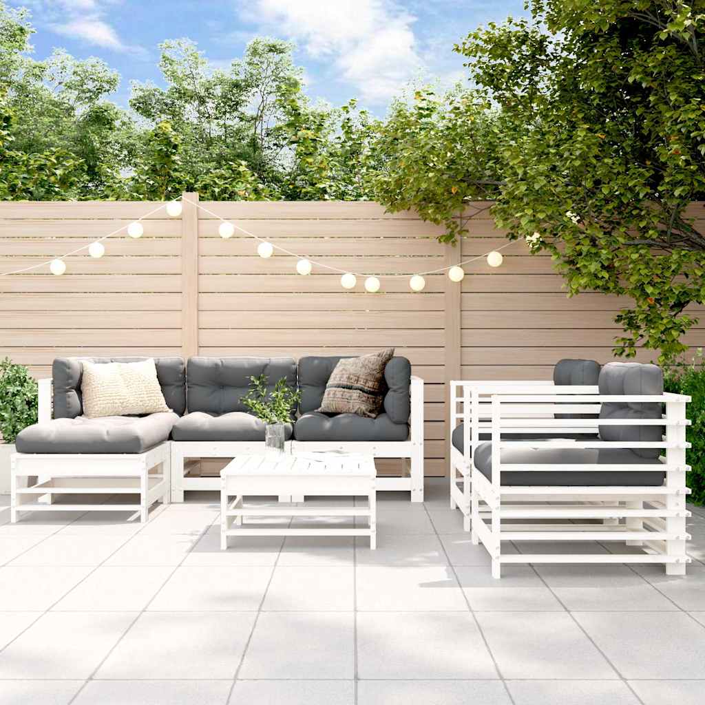 Salotto da Giardino 7 pz Bianco in Legno di Pino