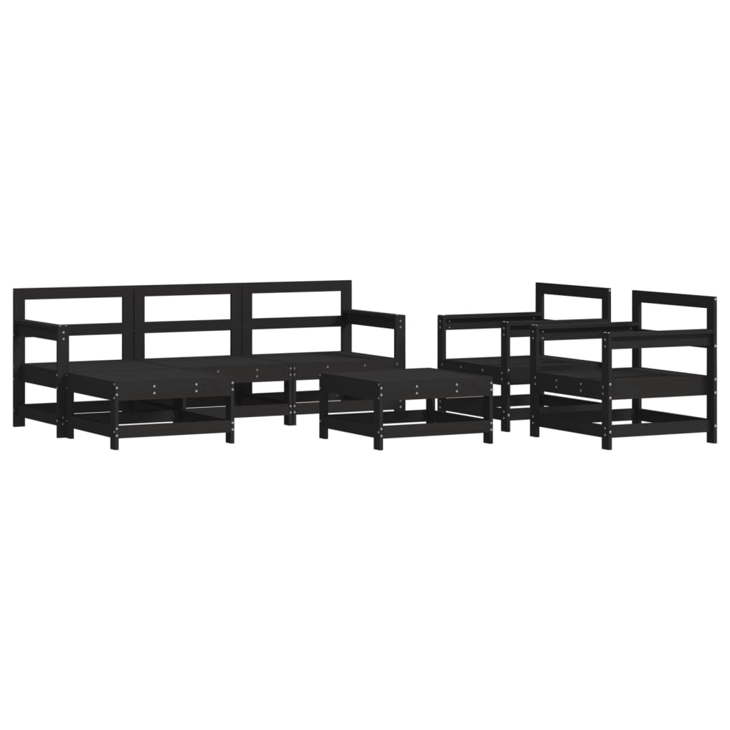 Salotto da Giardino 7 pz Nero in Legno di Pino Modulare