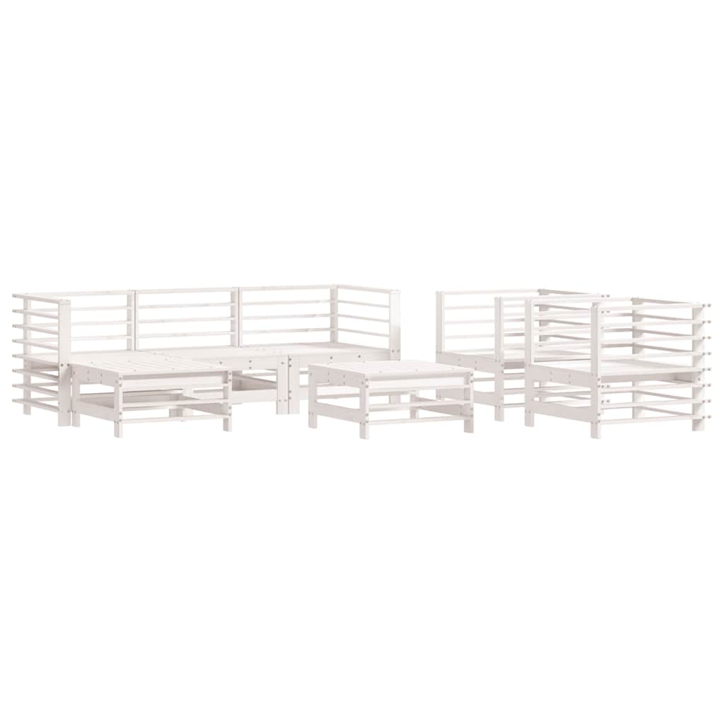Salotto da giardino bianco 7 pz in legno di pino massello