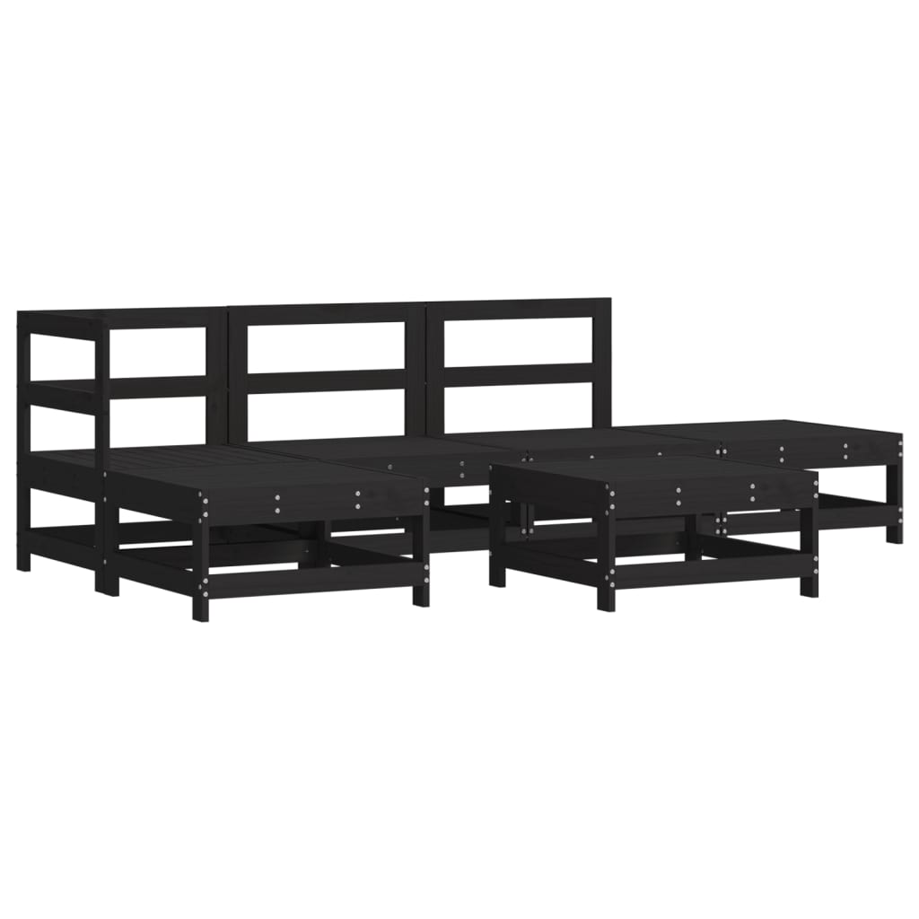 Set Salotto da Giardino 6 pz Nero in Legno Massello di Pino