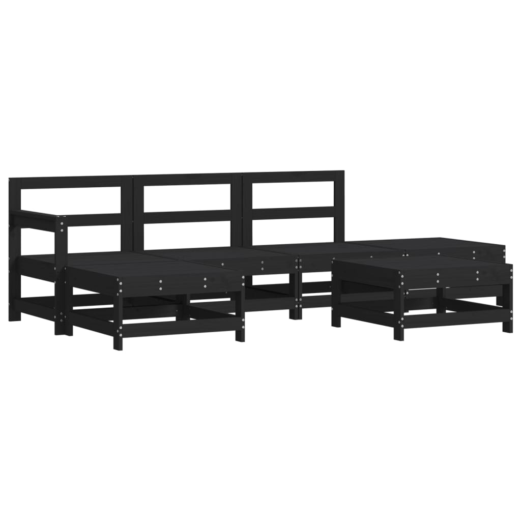 Set Salotto da Giardino 6 pz Nero in Legno Massello di Pino