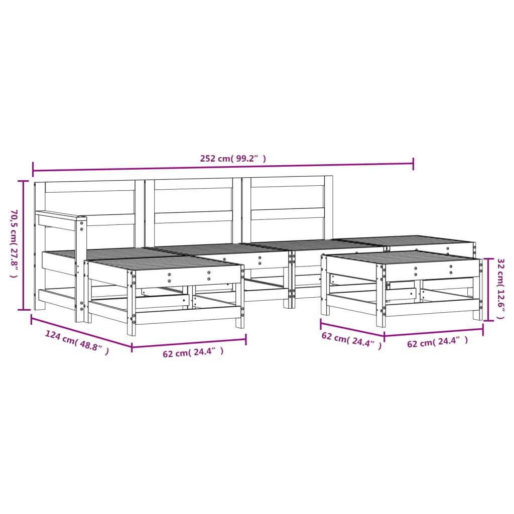 Set Salotto da Giardino 6 pz Nero in Legno Massello di Pino