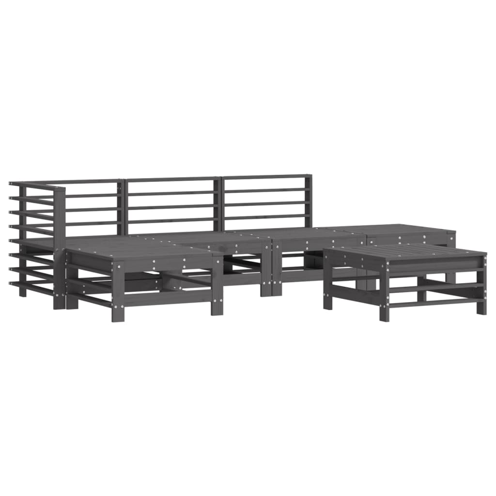 Set Salotto da Giardino 6 pz Grigio in Legno Massello di Pino