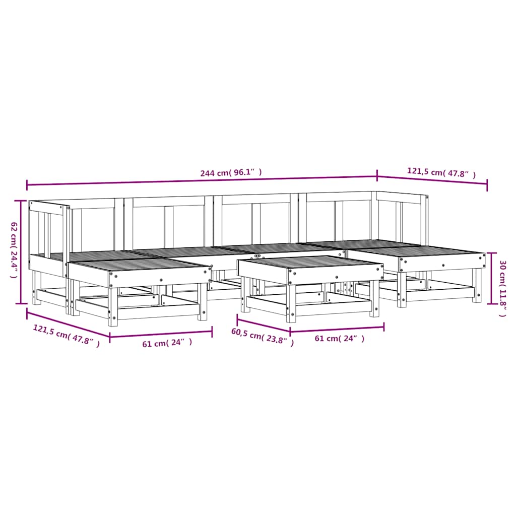 Set Salotto da Giardino 7 pz in Legno Massello di Pino