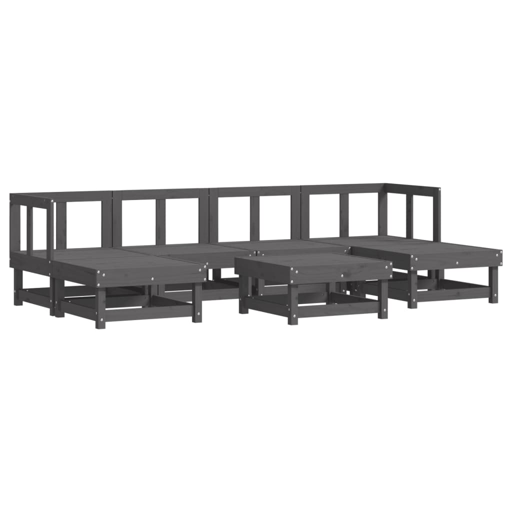 Set Salotto da Giardino 7 pz Grigio in Legno Massello di Pino